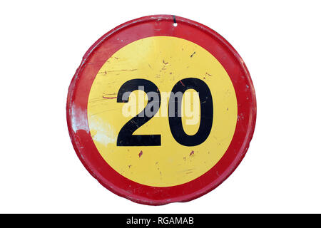 Anzahl 20 20 mph Höchstgeschwindigkeit Verkehrsschild auf weißem Hintergrund Stockfoto