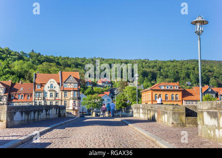 Historische Brücke in Werra Hannoversch munden, Deutschland Stockfoto