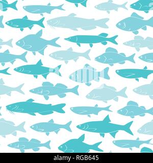 Vektor Silhouetten der Fluss fischen - Dunkelblauer Hintergrund mit nahtloser Muster für Angeln Website oder Light T-Shirt drucken. Stock Vektor