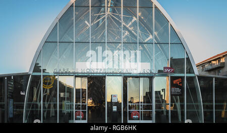 Montpellier, Frankreich - 2. Januar 2019: Architektur detail St. Rochus von Montpellier Bahnhof an einem Wintertag Stockfoto