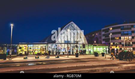 Montpellier, Frankreich - 2. Januar 2019: Architektur detail St. Rochus von Montpellier Bahnhof an einem Wintertag Stockfoto