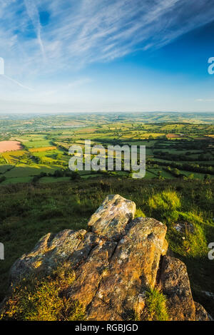 Blick über llangors von Mynydd Llangorse, Brecon Beacons, Wales Stockfoto