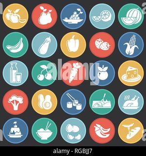 Gesunde Ernährung Symbole auf Farbe Kreise schwarzen Hintergrund für Grafik- und Webdesign, modernen einfachen Vektor unterzeichnen. Internet Konzept. Trendy Symbol für Web site Design web-Taste oder mobile App. Stock Vektor