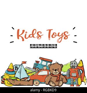 Vektor Grußkarte mit Kinder Spielzeug auf einem weißen isoliert Stock Vektor