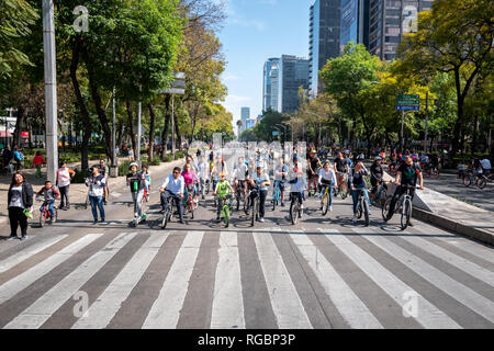 Die sonntägliche Radtour am Paseo de la Reforma in Mexiko Stadt Stockfoto