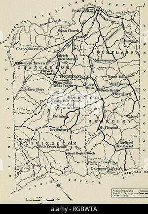 . Bulletin der US-Landwirtschaft. Landwirtschaft Die Landwirtschaft. Bui. 393, US Abt. der Landwirtschaft. Platte II. Karte von spotsylvania County, Virginia, Straßen verbessert und verbessert werden. Bitte beachten Sie, dass diese Bilder sind von der gescannten Seite Bilder, die digital für die Lesbarkeit verbessert haben mögen - Färbung und Aussehen dieser Abbildungen können nicht perfekt dem Original ähneln. extrahiert. In den Vereinigten Staaten. Abt. der Landwirtschaft. [Washington, DC?]: Die Abt.: Supt. des Docs. , G. S. O. Stockfoto