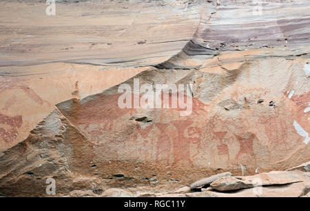 Thailand, der Provinz Ubon Ratchathani, Pha Taem Nationalpark, Höhlenmalerei, Felszeichnungen Stockfoto