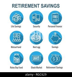 Vorsorge & Sparen Icon Set - Investmentfonds, Roth IRA, etc. Stock Vektor