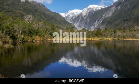 Die ruhigen Gewässer des Peter pool am Franz Josef Gletscher in Neuseeland Stockfoto