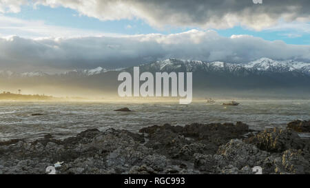 Ein Blick auf die Kaikoura Seaward reicht und der Küste von Kaikoura in Neuseeland Stockfoto