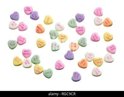 Necco Schatze candy Herz auf weißem Hintergrund fotografiert. Stockfoto