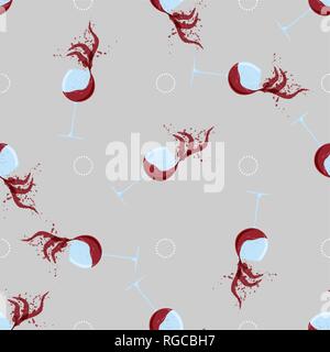 Cocktail Glas. Nahtlose Muster Wein Glas mit Rotwein mit Spritzer 10 eps Stock Vektor