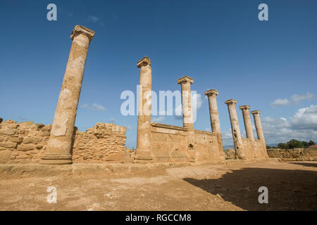 Eine Zeile der Spalten im archäologischen Park Paphos auf Zypern. Stockfoto