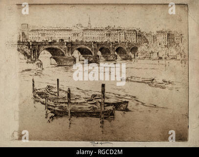 Waterloo Bridge und Somerset House. Stand: 1905. Medium: Radierung. Museum: Nationalgalerie, Washington DC. Autor: Joseph Pennell. Stockfoto