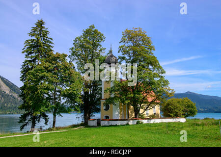 Deutschland, Bayern, Oberbayern, Halbinsel Zwergern, See Walchen, St. Margaret Kapelle Stockfoto