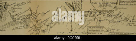 . Bulletin der Natural History Society von New Brunswick. BULLETIN DER NATURAL HISTORY SOCIETY VON NEUEN HRUNSWICK, XVIII, 1899. 33 Bali nouirh&amp; M.^&amp; ** Geologie. gesamten Bereich Pre-Cambr "m und uppei Nepisiguit J1^e, tc" w. "E, st er" *1°! 1 RRIIKlswir K# II NictorLake, die isSilurian slak von W. F&amp; anong sjpj&lt; Ich*"". viii.'",'", "fh 0 'k' w ¥ & Amp; 5 Lo". Mount Tenenp rBQthUr 5 tM°ur. Ta.* v Aw/Enaud Zahlen über (akeb und Berge oben sind Füße Normalnull --:/fmnt Carter Zahlen entlang des Flusses gegessen Miles&gt;* • über Bcthurst + sind die Lager - rund 5 Meilen. N Stockfoto