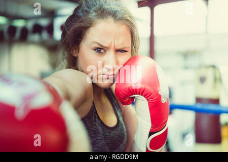 Porträt einer jungen weiblichen Boxer stanzen Stockfoto