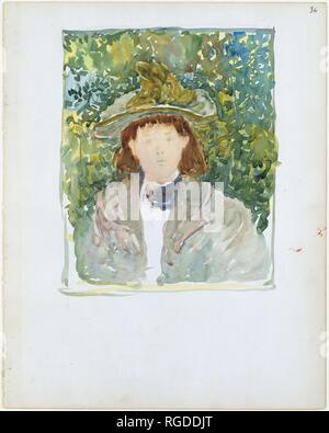 Große Boston Public Garden Skizzenbuch: eine Frau mit roten Haaren trägt ein Grün gefiederten Hut. Artist: Maurice Brazil Prendergast (Amerikanische, St. John's, Neufundland 1858-1924 New York). Abmessungen: 14 1/8 x 11 1/4 in. (35,8 x 28,4 cm). Datum: 1895-97. Museum: Metropolitan Museum of Art, New York, USA. Stockfoto
