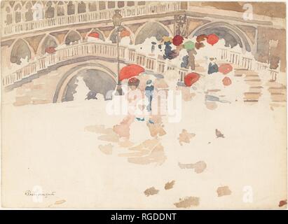 Regenschirme im Regen, Venedig. Artist: Maurice Brazil Prendergast (Amerikanische, St. John's, Neufundland 1858-1924 New York). Abmessungen: 10 x 13 cm. (25,4 x 34,9 cm). Datum: Ca. 1898-99. Museum: Metropolitan Museum of Art, New York, USA. Stockfoto