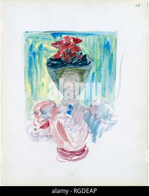 Große Boston Public Garden Skizzenbuch: eine Frau in einer verschleierten Hut mit Mohnblumen eingerichtet. Artist: Maurice Brazil Prendergast (Amerikanische, St. John's, Neufundland 1858-1924 New York). Abmessungen: 14 1/8 x 11 1/4 in. (35,8 x 28,4 cm). Datum: 1895-97. Museum: Metropolitan Museum of Art, New York, USA. Stockfoto