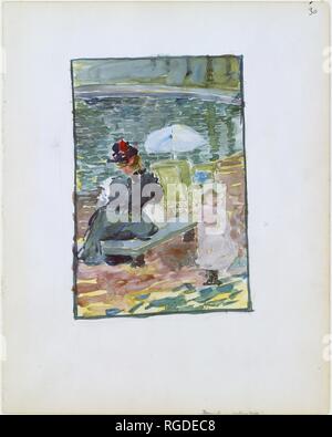Große Boston Public Garden Skizzenbuch: eine Mutter am Rande eines Teiches mit Ihrem Baby und eine junge Tochter sitzen. Artist: Maurice Brazil Prendergast (Amerikanische, St. John's, Neufundland 1858-1924 New York). Abmessungen: 14 1/8 x 11 1/4 in. (35,8 x 28,4 cm). Datum: 1895-97. Museum: Metropolitan Museum of Art, New York, USA. Stockfoto