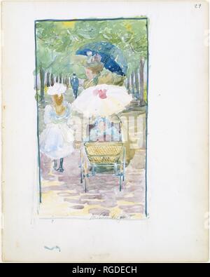 Große Boston Public Garden Skizzenbuch: eine Mutter ihr Baby Einschieben einer perambulator, mit ihrer Tochter an ihrer Seite. Artist: Maurice Brazil Prendergast (Amerikanische, St. John's, Neufundland 1858-1924 New York). Abmessungen: 14 1/8 x 11 1/4 in. (35,8 x 28,4 cm). Datum: 1895-97. Museum: Metropolitan Museum of Art, New York, USA. Stockfoto