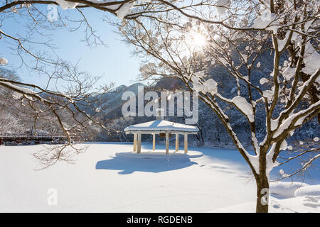 Winterlandschaft in Naejangsan Nationalpark, Südkorea. Stockfoto