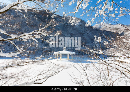 Winterlandschaft in Naejangsan Nationalpark, Südkorea. Stockfoto