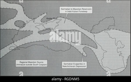 . Bulletin der natürlichen Histort Museum. Geologie Serie. Überprüfung der STRATIGRAPHIE DER ÖSTLICHEN PARATETHYS 37. Abb. 10 Paläogeographische Rekonstruktion. (Maeotian Konkian zu späten mittleren bis zum frühen späten Miozän). Taste für Bild. 7. Die Lage des Konkian stratotype angezeigt. Hinterland. Die dominanz von Afrika (Zypressen und Sumpf - zypressen) zeigt einen warm-gemäßigten (vielleicht sogar subtropische) klimatische Regime. Sarmaten (Abb. 10) Die Sarmaten der Östlichen Paratethys ist wahrscheinlich entspricht dem stratotypical Sarmatischen der Zentralen Paratethys (späten mittleren bis zum frühen späten Miozän (calcare Stockfoto