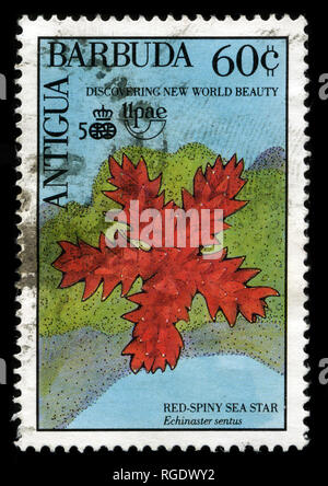 Briefmarke von Antigua und Barbuda in der Entdeckung von Amerika, 500 Anniv. (1992) Serie 1990 ausgestellt Stockfoto