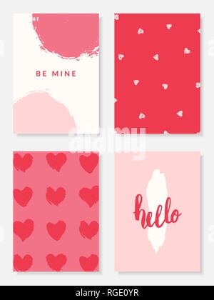 Ein Satz von vier süßen und moderne romantische Karte Designs in Pastell rosa, rot und weiß. Valentinstag Grusskarten Vector Illustration. Perfekt für Pack Stock Vektor