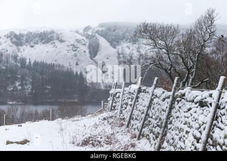 Thirlmere, Keswick, Cumbria. 29. Jan 2019. UK Wetter: Allgemeine Ansicht während der Schnee an Thirlmere, Keswick, Cumbria, Großbritannien. 29. Januar 2019. Foto von Richard Holmes. Credit: Richard Holmes/Alamy leben Nachrichten Stockfoto