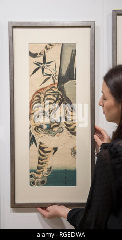 Mall Galleries, The Mall, London, UK. 29. Januar, 2019. Connect Art Fair, die erste unabhängige Art Fair, ist durch Händler co-operativ mit einer Vielzahl von Galerien unter einem Dach. Die Messe läuft vom 29. Januar - 2. Februar 2019. Credit: Malcolm Park/Alamy leben Nachrichten Stockfoto