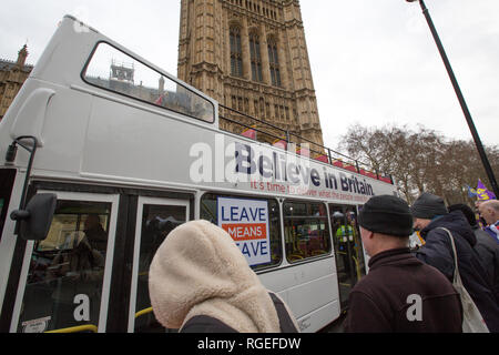 London, Großbritannien. 29. Januar, 2019. Pro und anti Brexit Demonstranten vor dem Parlamentsgebäude am Tag der Abstimmung zeigen über die Änderungsanträge zu dem Rückzug handeln. Credit: George Cracknell Wright/Alamy leben Nachrichten Stockfoto