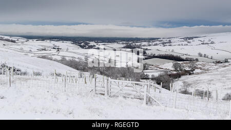 Eden Valley in der Nähe von Kirkby Stephen, Cumbria, Großbritannien. 29. Januar, 2019. Blick über den oberen Eden Valley in der Nähe von Kirkby Stephen nach dem Schnee Sturm, die sah, Transport alle über den Norden von England gestört. Credit: Wayne HUTCHINSON/Alamy leben Nachrichten Stockfoto