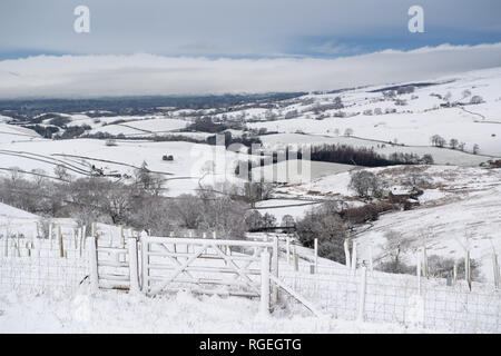 Eden Valley in der Nähe von Kirkby Stephen, Cumbria, Großbritannien. 29. Januar, 2019. Blick über den oberen Eden Valley in der Nähe von Kirkby Stephen nach dem Schnee Sturm, die sah, Transport alle über den Norden von England gestört. Credit: Wayne HUTCHINSON/Alamy leben Nachrichten Stockfoto