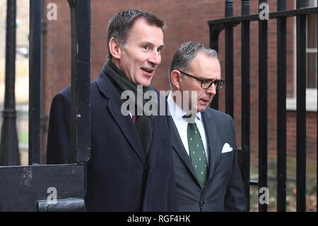 Außenminister Jeremy Hunt (links) und der Nationale Sicherheitsberater Mark Sedwill kommen in Downing Street, London, für eine Sitzung. Stockfoto