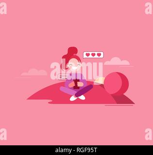 Mädchen chatten mit Liebhaber. Liebe chat Vector Illustration Stock Vektor