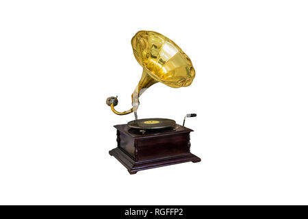 Alte vintage Gramophone auf weißem Hintergrund Stockfoto