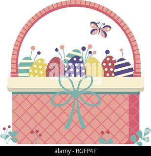 Korb mit Ostereiern und florale Elemente Stock Vektor