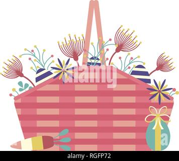 Korb mit Ostereiern und florale Elemente Stock Vektor