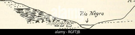 . Bulletin des Museums für Vergleichende Zoologie an der Harvard College. Zoologie. 68 Bulletin: Museum für Vergleichende Zoologie. Sandy Betten mit Felsbrocken auf die Schiefer für die wenige Meter dicke gelingen. Schiefer kommen wieder über diesem Niveau, selten mit Quergestreiften Kieselsteinen. sw. Er .. Abb. 17,- Abschnitt der Permian Schiefer, boukler-Betten. und Sandsteine in Rio Nea: ro. Den Abschnitt, an der Brücke (Abb. 17) oben genannten zeigt Sandsteine in Wasser-Ebene etwas Kreuz- und verstreuten Steinen und kleinen Blöcken. Ich mass einer Granitartigen frag- 16 Zoll lang. Auf der Südseite des Rio Ne Stockfoto