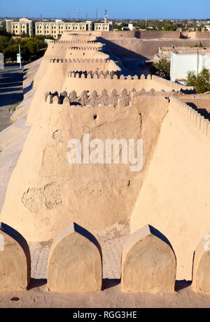 Luftaufnahme auf der Mauer. Usbekistan. Chiwa Stockfoto