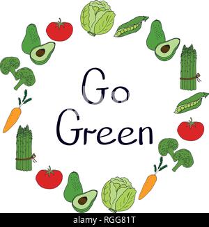 Vegan Etikett. Welt vegan Tag. Hand rustikalen Rahmen mit Gemüse gezogen. Typografie Design. Vegan Stock Vektor