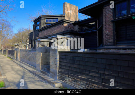 Die Ansicht von Frank Lloyd Wrights Haus und Studio von Unternehmen Eingang Seite in Oak Park. West Side von Chicago USA Illinois. Stockfoto