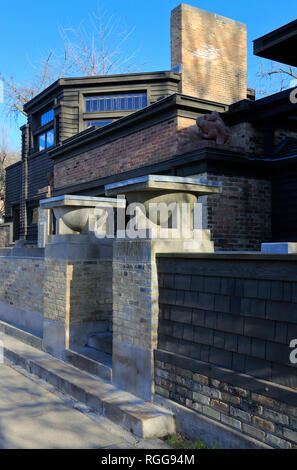 Die Ansicht von Frank Lloyd Wrights Haus und Studio von Unternehmen Eingang Seite in Oak Park. West Side von Chicago USA Illinois. Stockfoto