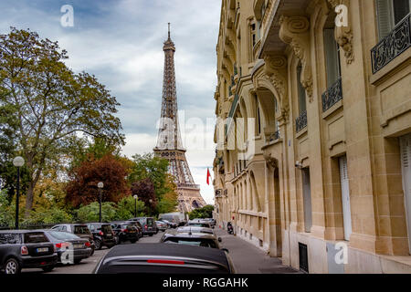 Eiffelturm, Rue Benjamin Franklin, Paris, Frankreich Stockfoto