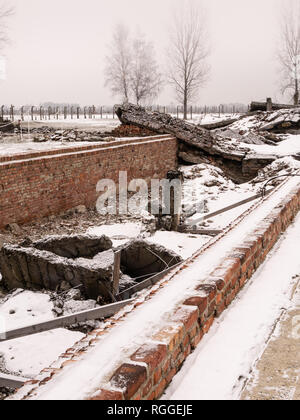 Bleibt der zerstörte Krematorium, Auschwitz II Birkenau Konzentrations- und Vernichtungslager, Oswiecim, Polen Stockfoto