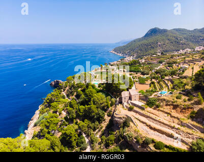 Spanien, Balearen, Mallorca, Region Banyalbufar, Westküste, Serra de Tramuntana. Stockfoto