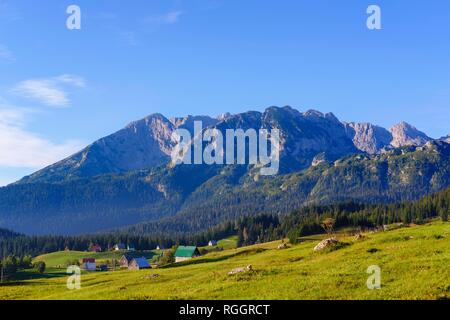 Siedlung Bosaca, Durmitor Massiv, Durmitor Nationalpark, in der Nähe von Zabljak, Montenegro Stockfoto